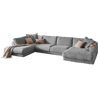 KAWOLA Wohnlandschaft U-Form Madeline Cord Longchair rechts grau