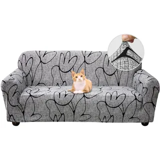 Jaotto Sofabezug 2 Sitzer Elastischer Stretch Spandex Sofa Überwürfe Sofahusse Antirutsch Waschbar Sofaschoner Couchbezug für Sofa mit Armlehne,Grauer Stil