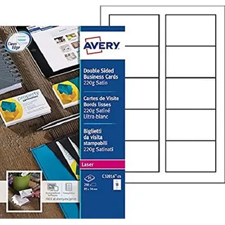 Avery Quick&Clean Visitenkarten doppelseitig bedruckbar seidenglänzend, Für Laserdrucker