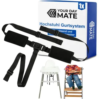 Hochstuhl 3-Punkt Gurtsystem mit Gurtpolstern, 1 Set, kompatibel mit IKEA ANTILOP, IKEA LANGUR, Kinderkraft ENOCK, Safety 1st Timba und bebeconfort Timba, Schwarz, verstellbarer Hochstuhlgurt