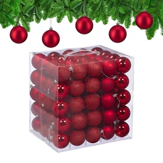 Relaxdays Weihnachtskugeln im 100er Set, Kunststoff, D: 6cm, runde Weihnachtsbaumdeko, Baumschmuck bruchsicher, Farbwahl
