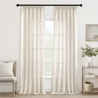 MIULEE Gardinen Vorhänge mit Kräuselband Schlaufenschal Voile Vorhang Modern Leinenoptik Halbtransparent für Wohnzimmer Schlafzimmer Schiebevorhang 2er Set Stores Natural Weiß 225x140 cm