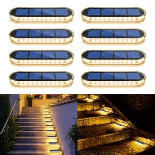YiLaie Solarlampen für Außen Gartene, Solarleuchten für Außen, Warm White 2700K Bodeneinbaustrahler Aussen mit Auto On/Off Solarlampen LED Wegeleuchten IP68 Wasserdicht Outdoor Balkon Boden, 8 Stück