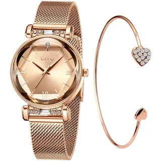 CIVO Damenuhr Rosegold Armreif Wasserdicht Armbanduhr Mode Kleid Elegant Beiläufig Designer Quarzuhr