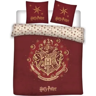 Harry Potter Doppel-Wendebettwäsche - Hogwarts-Wappen - Rot - 200 cm x 200 cm - Weiß