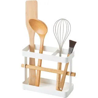 Yamazaki Küchenutensilienhalter Besteckhalter Metall weiß, mit Holz, 03154
