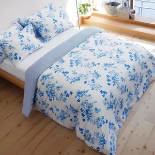 LERUUM Bettwäsche 240x220 Set Aus Baumwolle Reversible Streifen Blumen Blau Weiß Bettbezugen (240 x 220 + 2 (65 x 65)