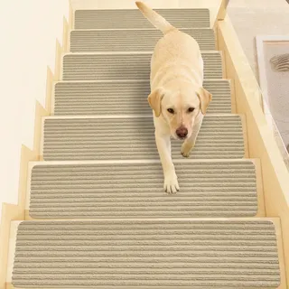 YushengTai 15 Stück Treppenmatten,55cm x 32cm Stufenmatten Selbstklebend für Holztreppen,Rückseite Treppenteppich für Kinder, Ältere und Haustiere,Stufenmatten Außen