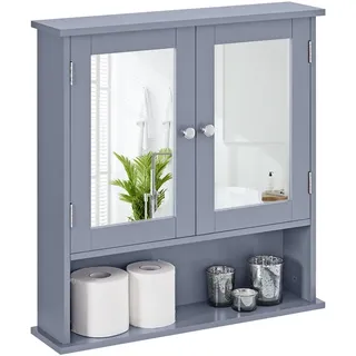 Yaheetech Spiegelschrank Badschrank Hängeschrank mit 3 Ablagen & Spiegeltür, Grau - Grau