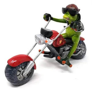 Formano Deko-Frosch 'Biker', Länge: 22 cm, aus Kunststein, Hellgrün-Grau, 1 Stück, von Hand Gefertigt und Bemalt