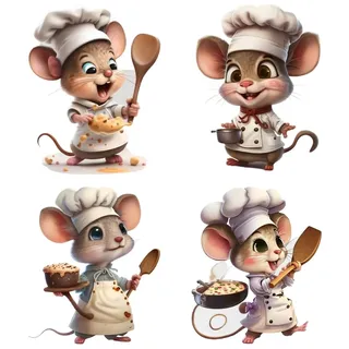 4 Stück Wandtattoo Küche Selbstklebend, Wandsticker Küche süss kleine Mäuser Koch, Wanddeko Küche Maus Küchenmeister, Kinderzimmer Wanddeko für Wohnzimmer, Schlafzimmer, Esszimmer