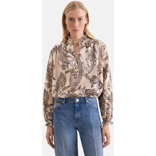 Rüschenbluse SEIDENSTICKER, Damen, Gr. XXL (44), hellblau, 85% Viskose, 15% Polyamid, gemustert, regular fit, Rundhals, Blusen Rüschenbluse, 1/1 Rundhals Druck