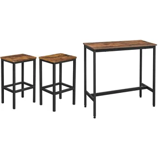 VASAGLE Bartisch, Küchentisch, Küchentresen, rechteckiger Stehtisch, stabiles Metallgestell, 100 x 40 x 90 cm & Barhocker, 2er Set, Barstühle, Küchenstühle, für Küche, Wohnzimmer, 40 x 30 x 65 cm