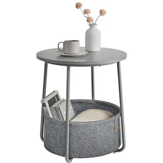 VASAGLE LILEA Kollektion - Beistelltisch rund, Kleiner Tisch, Couchtisch klein, Wohnzimmertisch, Korb aus Stoff, Stauraum für Wohnzimmer, Nachttisch modern, Taubengrau-schiefergrau LET223G36