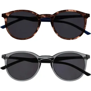 OPULIZE Met Sonnen Leser Brille 2er Pack Schlank Runder Rahmen Federscharniere Kratzfeste Getönte Linse UV400-Schutz Braun Transparent Grau Herren Damen SS60-27 +3.00