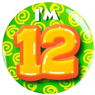 PD-Party 6014712 Birthday Badge | Geburtstag Metall Abzeichen | Partei Feier Knöpfe - I'm 12, Mehrfarbig, 5.5cm Länge x 5.5cm Breite x 0.5cm Höhe