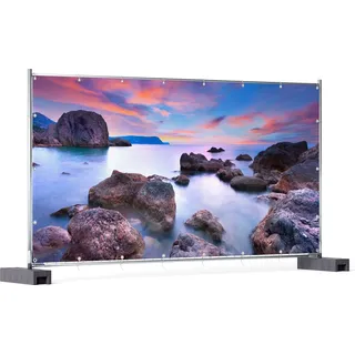 Wallario XXL Outdoor-Poster für Garten oder Balkon, Motiv Seelandschaft in blau und rot mit großen Felsen, in ca. 340 x 173 cm - Blau