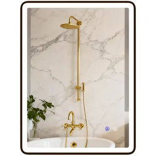 Homcom LED-Badezimmerspiegel mit Beleuchtung LED-Spiegel 80x60 cm Schwarz | 3 Farbtemperaturen, Anti-Beschlag, Memory-Funktion, Horizontal Oder Vertikal, Dimmbarer Schminkspiegel, Schwarzer Rahmen