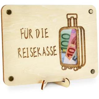 TAKULA Geldgeschenk Reise Koffer Spardose, Reisekasse Geschenkbox | Geldgeschenke 20x15cm, Inkl. Ständer & Messingschrauben. Kreativ befüllbar mit Scheinen. Perfekt für Reise,Urlaub,Geburtstag