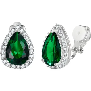 EVER FAITH Ohrclips Damen voller Zirkonia Hochzeit Teardrop Ohrringe Clips On Grün Silber-Ton