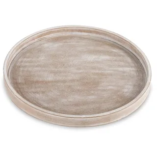 Hanobe Dekotablett Holztablett Tablett Deko: Vintage Weiß Gewaschen Dekoteller Rund Rustikal Serviertablett 30cm Matt Landhaus Deko Tabletts Kerzentablett für Küche Kaffee Tisch Kerzen Tischdeko