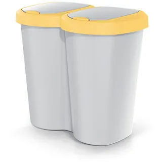 Abfallbehälter Compacta B Duo, gelb/aschmir Fassungsvermögen 40 l ein Fach zwei Deckel Wandmontage NDBS40-1215C_427C - Grau