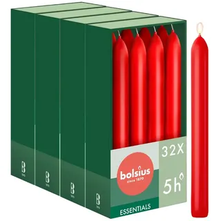 Bolsius Essentials – Glatte Spitzkerzen - Rot - 17 cm - 32 Stück - Dekorative Kerzen – Ohne Palmöl
