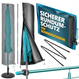 Menz Sonnenschirm Schutzhülle - Wetterfeste Schutzhülle für Schirm, Sonnenschirmhülle Ø 3 m / 2,5 x 1,5 m, robuste Schirmhülle mit Stab, Reißverschluss, Polyester Schirmabdeckung, Anthrazit