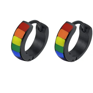 HIJONES Regenbogen Ohrringe aus Edelstahl Schwule Lesben Bisexuelle Lgbt Pride Flag Huggie Schwarz