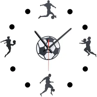 Relaxdays Wanduhr DIY, Fußball-Wanduhr Kinderzimmer, Ø 50-100 cm, Wandtattoo Uhr zum Kleben, 3D-Uhr Wand, scharz/weiß