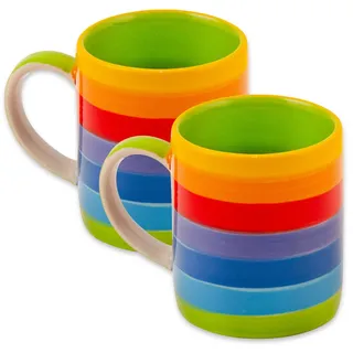 Purity Style Handbemalte Regenbogen Streifen Keramik Espresso Kaffeetasse 2er Set