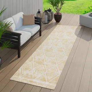 TT Home Teppich Outdoor Gelb Balkon Terrasse Rauten Design Ethno Look Skandi Wetterfest Größe 80x150 cm - Gelb