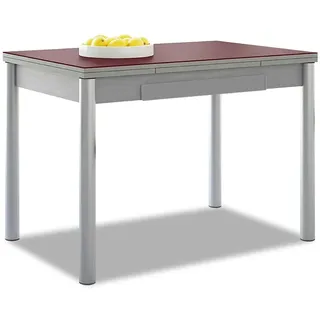 ASTIMESA Ausziehbarer Küchentisch, Aluminiumgestell, Bordeaux, ideal für kleine Räume, Maße: 90 x 50 cm, ausziehbar 140 x 50 cm