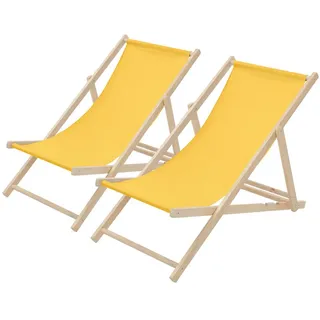 ECD-Germany Liegestuhl samt Gelb 2er Set , Holz , 57.5x83x100 cm , Gartenmöbel, Gartenliegen