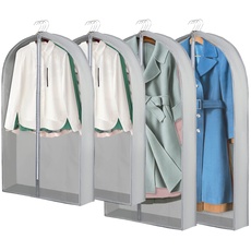 SelfTek 4 Stück Kleidersäcke Staubdichte Kleidersäcke mit Reißverschluss Hängende Kleiderabdeckungen Atmungsaktive Kleiderschutz Aufbewahrungstaschen für Jacke Mantel Kleid Anzug, 60x100cm + 60x127cm
