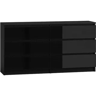roe furniture Kommode mit 6 Schubladen 140 x 77 x 77 cm Schwarz Hochglanz