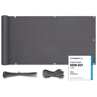 Sekey Balkon Sichtschutz Balkonabdeckung Balkonverkleidung blickdichte Wind- und UV-Schutz, 100% Privatsphäre, mit Ösen, Nylon Kabelbinder und Kordel, 120 x600cm Anthrazit