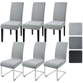 Stuhlhussen 6er Set Jacquard Schwingstuhlbezug Elastisch Hellgrau