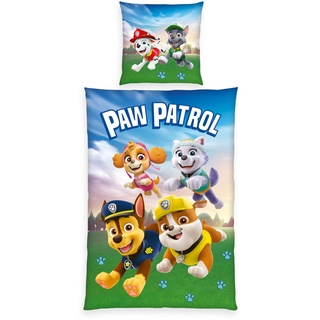 Herding Bettwäsche Paw Patrol, Kopfkissenbezug 80 x 80 cm mit Wende-Motiv, Bettbezug 135 x 200 cm, Mit Knopfleiste, 100% Baumwolle