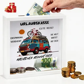 JUNJIEFU Urlaub Reisekasse Geschenk, Urlaubskasse Spardose, Spardose Reisen Sparbox, Bilderrahmen aus Massivholz für Reiseliebhaber