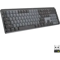 Logitech MX Mechanische kabellose beleuchtete Performance-Tastatur, Taktile leise Tasten, Hintergrundbeleuchtung, Bluetooth, USB-C, macOS, Windows, Linux, iOS, Android, Metall, Englishes QWERTY - Grau