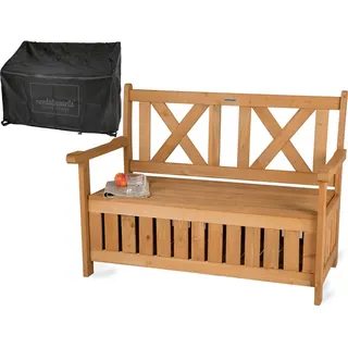 needs&wants Gartenbank aus Holz wetterfest mit Stauraum, für Balkon & Garten , Braun , 115x85x58 cm , Gartenmöbel, Gartenbänke