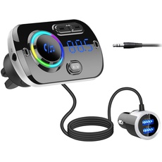 Bluetooth FM Transmitter für Autoradio,HIDOU Bluetooth 5.0 Autoradio Adapter Empfänger mit 7 Farblicht KFZ-Ladegerät,Dual USB QC3.0/2.4 A,Siri Voice Assistant, Freisprecheinrichtung Mp3 Player