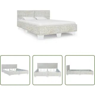 The Living Store Bettgestell Grau Natur Rattan 160 x 200 cm - Grau