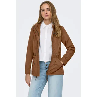 Parka ONLY "ONLLORCA LIFE CANVAS PARKA CC OTW", Damen, Gr. XS, braun (toasted coconut), Web, Obermaterial: 80% Polyester, 20% Baumwolle, unifarben, regular fit hüftlang, Jacken Parka, mit Kordelzug in der Taille