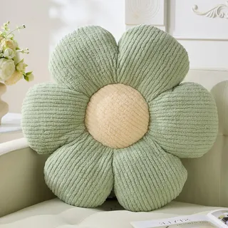 Vdoioe Blumenkissen, Blumenförmiges Dekokissen, Sitzkissen, grüne Blume, Plüsch, Überwurfkissen, Bodenkissen, Heimdeko-Sitzkissen