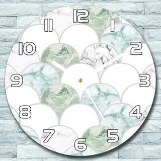 Wanduhr aus Glas Rund fi 30 Grüner Marmor Quarz Deko Schlafzimmer Büro - Grün