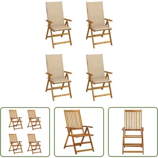 The Living Store Hochlehner Verstellbar 4 Stk. mit Auflagen Massivholz Akazie - Beige