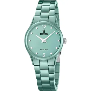 Festina Damenuhr Keramik Salbeigrün