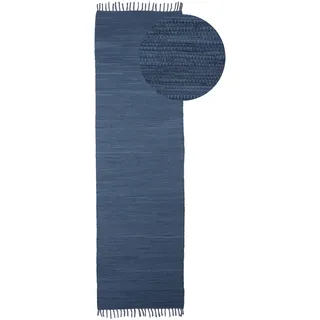 carpetfine Kelim Chindi uni Wendeteppich 60 x 180 cm Blau